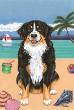 Bernese Mountain Dog on the Beach Flag SaltyPaws.com