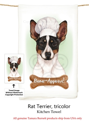 Rat Terrier Tri Cropped Flour Sack Kitchen Towel