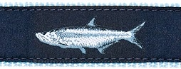 Tarpon Fish Navy Ribbon Dog Collar SaltyPaws.com