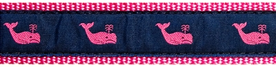 Whale Pink and Navy Ribbon Dog Collar SaltyPaws.com