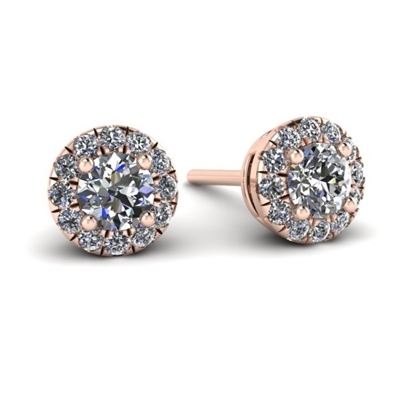 1/3ctw. Mini "Angel" Halo Diamond Stud Earrings in Pink Gold