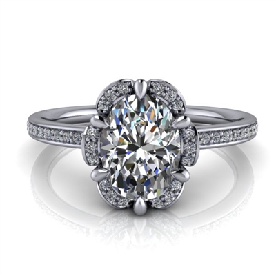 Floral Halo Oval Diamond Engagement Ring 1ct.