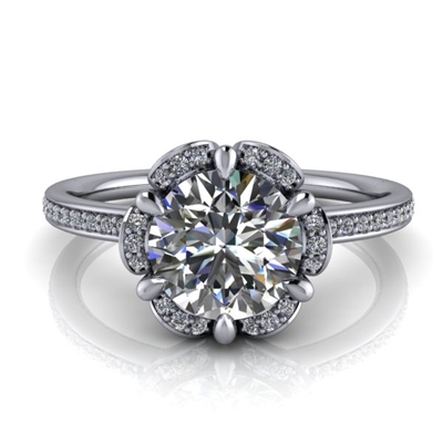 Floral Halo Round Brilliant Engagement Ring 1ct.