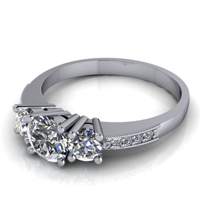 Three Stone Engagement Ring with Diamond and Milgrain Accents 1/2ct.