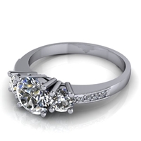 Three Stone Engagement Ring with Diamond and Milgrain Accents 3/4ct.