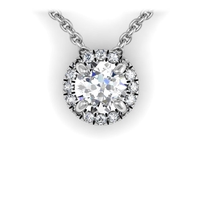 Round Brilliant Diamond Halo Necklace 3/4ctw.