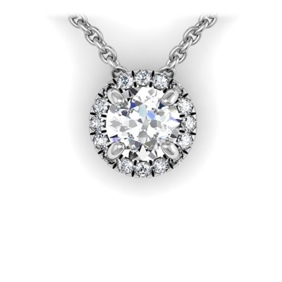 Round Brilliant Diamond Halo Necklace 7/8ctw.