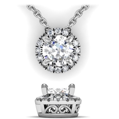 Round Brilliant Diamond Halo Necklace with Filigree 1/3ctw.