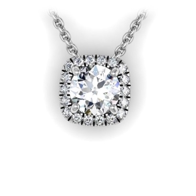 Cushion Shape Diamond Halo Necklace 3/8ctw.