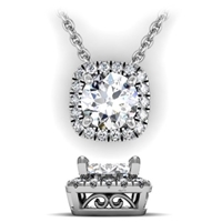 Cushion Shape Diamond Halo Necklace with Filigree 5/8ctw.