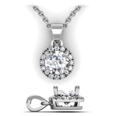 Round Brilliant Diamond Halo Pendant with Bail 1/3ctw.