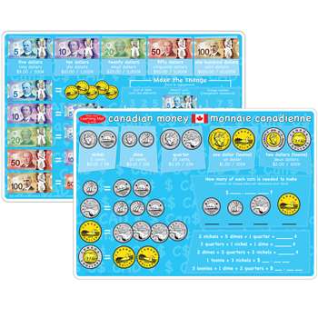 10Pk Canadian Money Learning Mat 2 Sided Write On , ASH95629