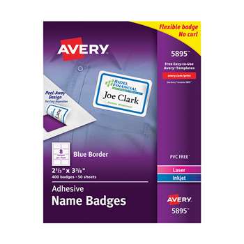 Self Adhesive Name Badges Wht Rect With Blue Borde, AVE05895