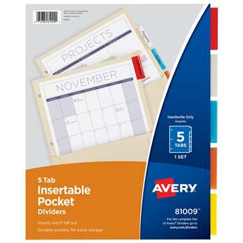 Pockets N Tabs Insertable Dividers 5 Tab Set By Avery Dennison