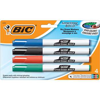 Bic Great Erase Dry Erase Fine Point Markers 4 Pack By Bic Usa