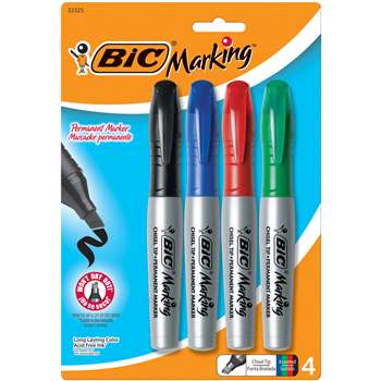 Bic Mark It Permanent 4/Pk Chisel Tip Markers Asstd Colors By Bic Usa