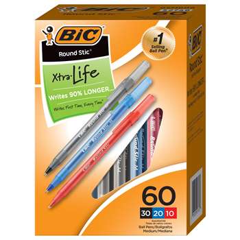 Round Stic Xtra Life Pensbox Of 60, BICGSM609AST