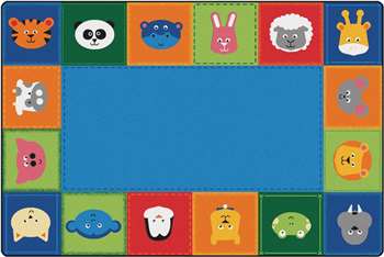 KIDSoft Baby Animals Border Rug - Primary 8'x12' Rectangle Carpet, Rugs For Kids