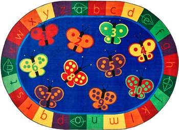 123 ABC Butterfly Fun Rug Oval 3'10"x5'5" Carpet, Rugs For Kids