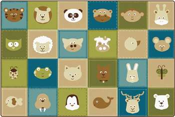 KIDSoft™ Animal Patchwork - Nature 4'x6' Rectangle Carpet, Rugs For Kids