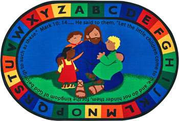 Jesus Loves the Little Children Oval 7'8"x10'10" Carpet, Rugs For Kids