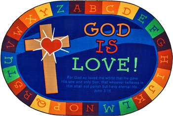 God is Love Learning Rug Oval 6'9''x9'5" Carpet, Rugs For Kids