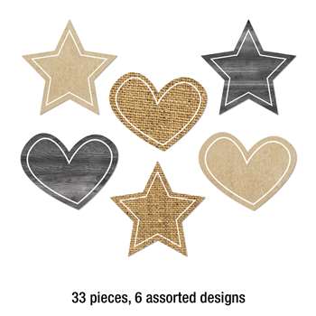 Burlap Stars And Hearts Cut-Outs Schoolgirl Style, CD-120578