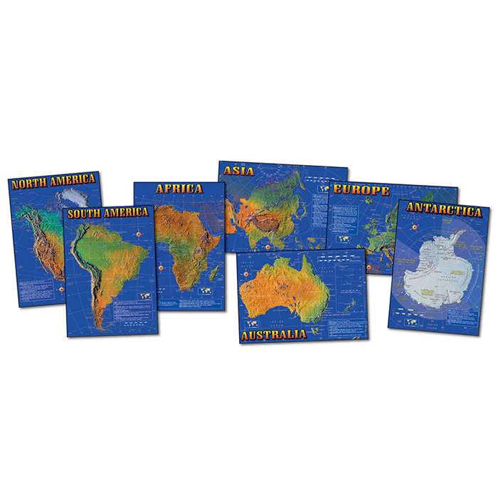 Bb Set Seven Continents Of World 7 Physical Maps 17 X 24 By Carson Dellosa