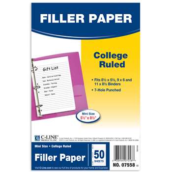 C Line White 50 Pk Mini Ruled Filler Paper, CLI07558