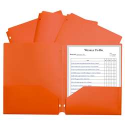 2 Pocket Poly Portfolio Orange with 3 Hole Punch, CLI33932