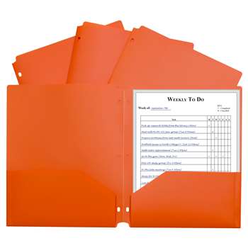 2 Pocket Poly Portfolio Orange with 3 Hole Punch, CLI33932