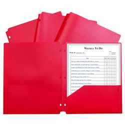 2 Pocket Poly Portfolio Red with 3 Hole Punch, CLI33934