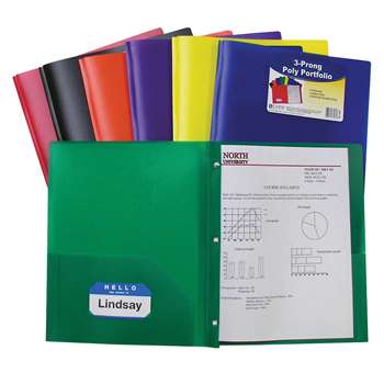 Two Pocket Poly Portfolios 36/Box Assorted With Prongs By C-Line