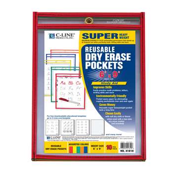 Reusable 10Pk 6X9 Dry Erase Pockets Assorted Primary By C-Line