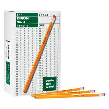 Dixon No 2 Pencils Yellow 144Bx, DIX14412