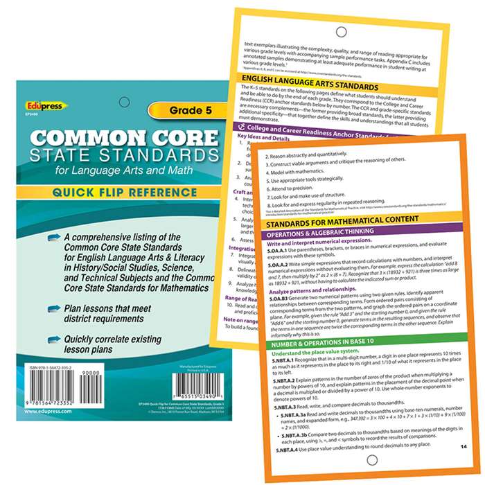 Gr 5 Quick Flip For Common Core Standards By Edupress