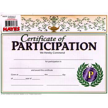 Certificates Of Participation 30/Pk 8.5 X 11 By Hayes School Publishing