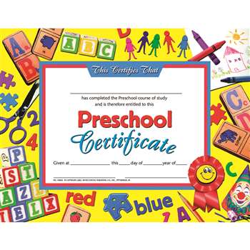Preschool Certificate 30Pk Yellow Background By Hayes School Publishing