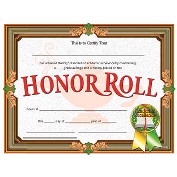 Certificates Honor Roll 30/Pk 8.5 X 11 Inkjet Laser By Hayes School Publishing