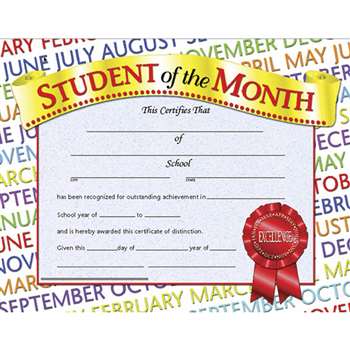 Certificates Student Of The 30/Pk Month 8.5 X 11 Inkjet Laser By Hayes School Publishing