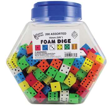 16Mm Foam Dice Tub Of 200 Assorted Color Spot By Koplow Games