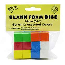 16Mm Foam Dice 12Pk Assorted Color Blank By Koplow Games