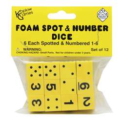 16Mm Foam Dice 12Pk Yellow Spot & Number By Koplow Games