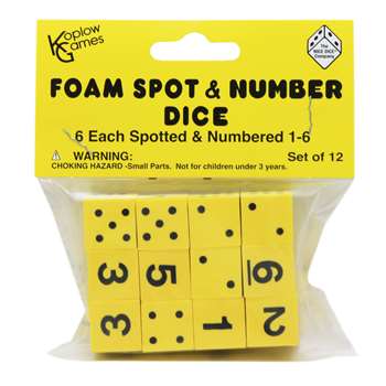 16Mm Foam Dice 12Pk Yellow Spot & Number By Koplow Games