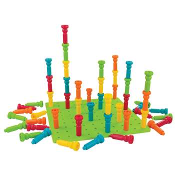 Large Tall-Stacker Peg Set 50 Pegs 11-1/2 100-Hole Board By Lauri