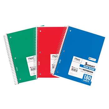 Notebook Spiral 5 Subject 180 Ct 10 1/2 X 8 By Mead Products