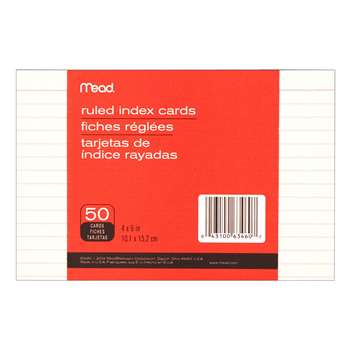 Cards Index Ruled 4" X 6" 50 Ct By Mead Products