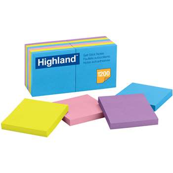 Highland Self-Stick 12 Pads 3 X 3 Removable Notes By 3M