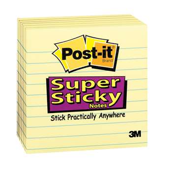 Post-It Super Sticky Notes 4X4 6Pk Lined By 3M