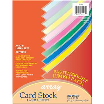Pastel & Bright Card Stock Assrtmnt 250 Sheets, PAC101195